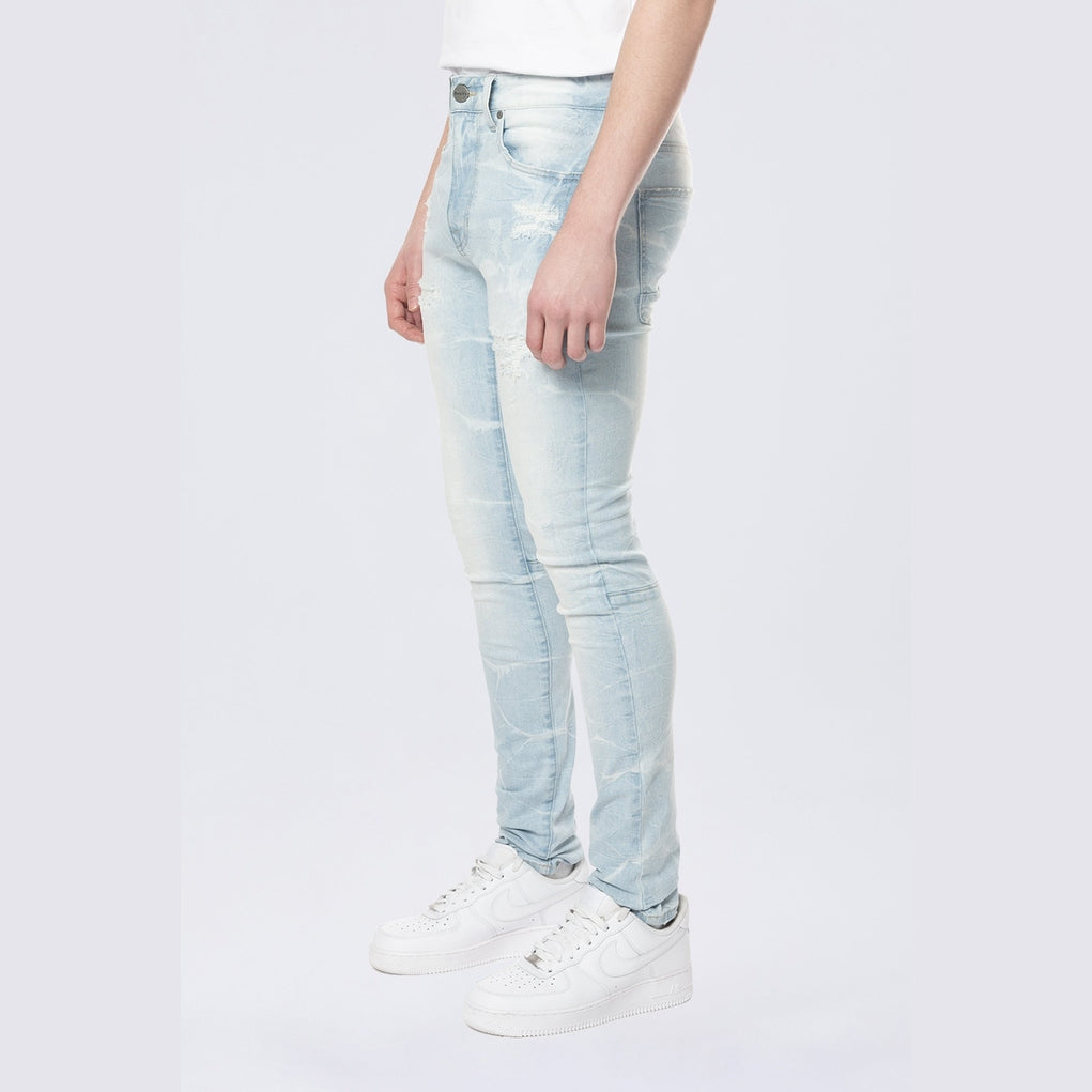 Smoke Rise Super Skinny Gun Shot Effect & Lightning Washed Jean - Speckle Blue