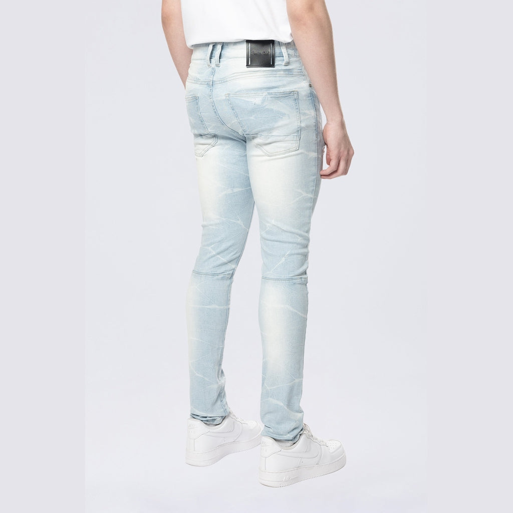 Smoke Rise Super Skinny Gun Shot Effect & Lightning Washed Jean - Speckle Blue