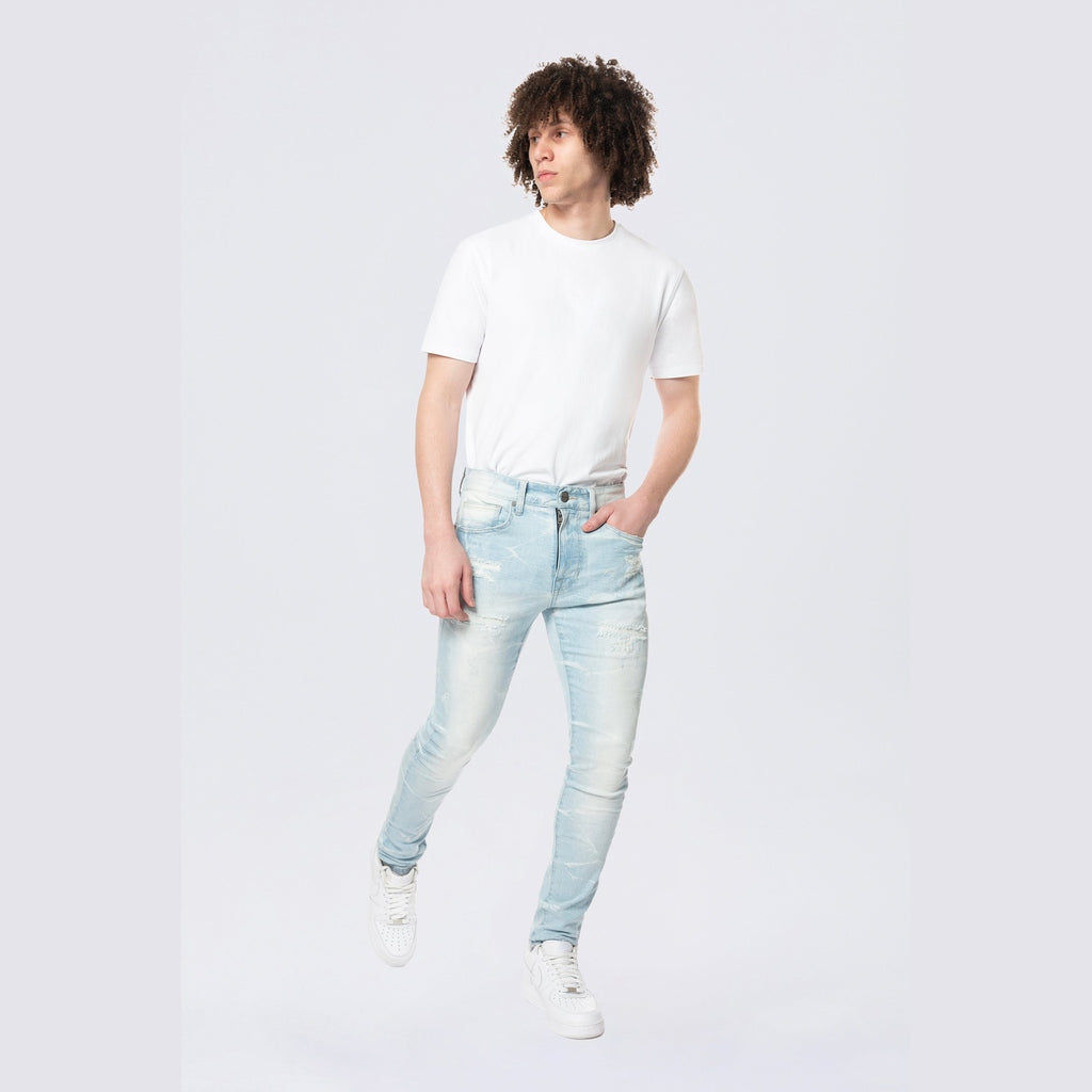 Smoke Rise Super Skinny Gun Shot Effect & Lightning Washed Jean - Speckle Blue