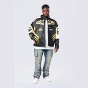 Smoke Rise Big and Tall Big and Tall - Vegan Leather Racing Jacket - Yellow