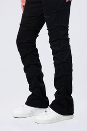 High Rise Bootcut Stacked Ripped Jeans - Deep Black