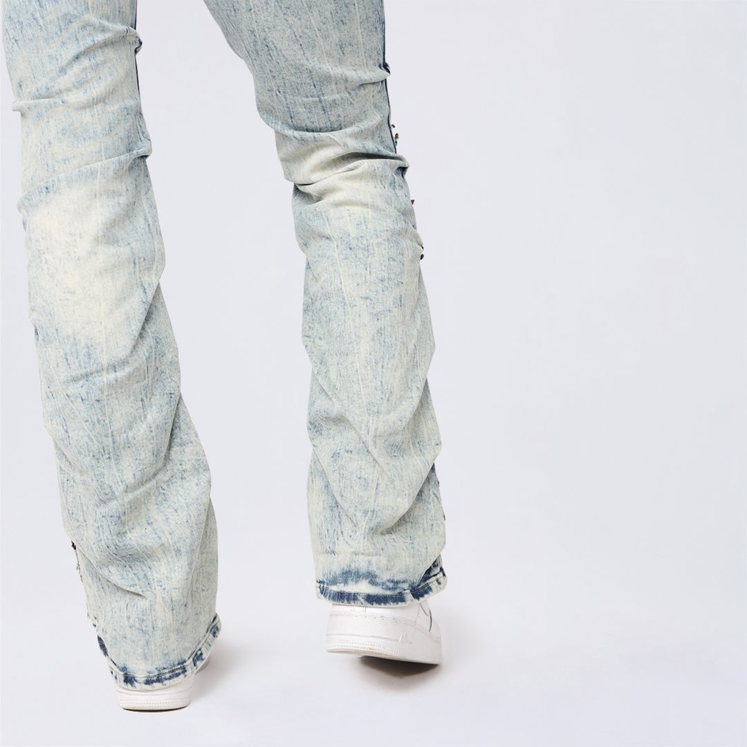 High Rise Bootcut Stacked Tapestry Jeans