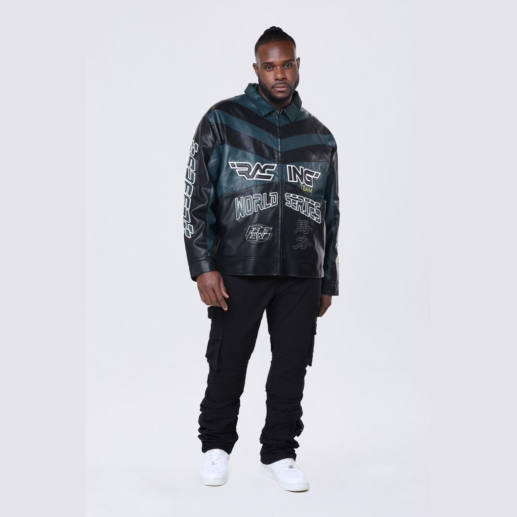 Smoke Rise Big and Tall Big and Tall - Vegan Leather Racing Jacket - Teal