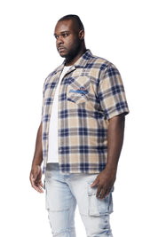 Big and Tall - Patchwork Plaid Shirt - Khaki