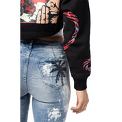 Smoke Rise RED Drop Shoulder Cropped Hoodie - Black