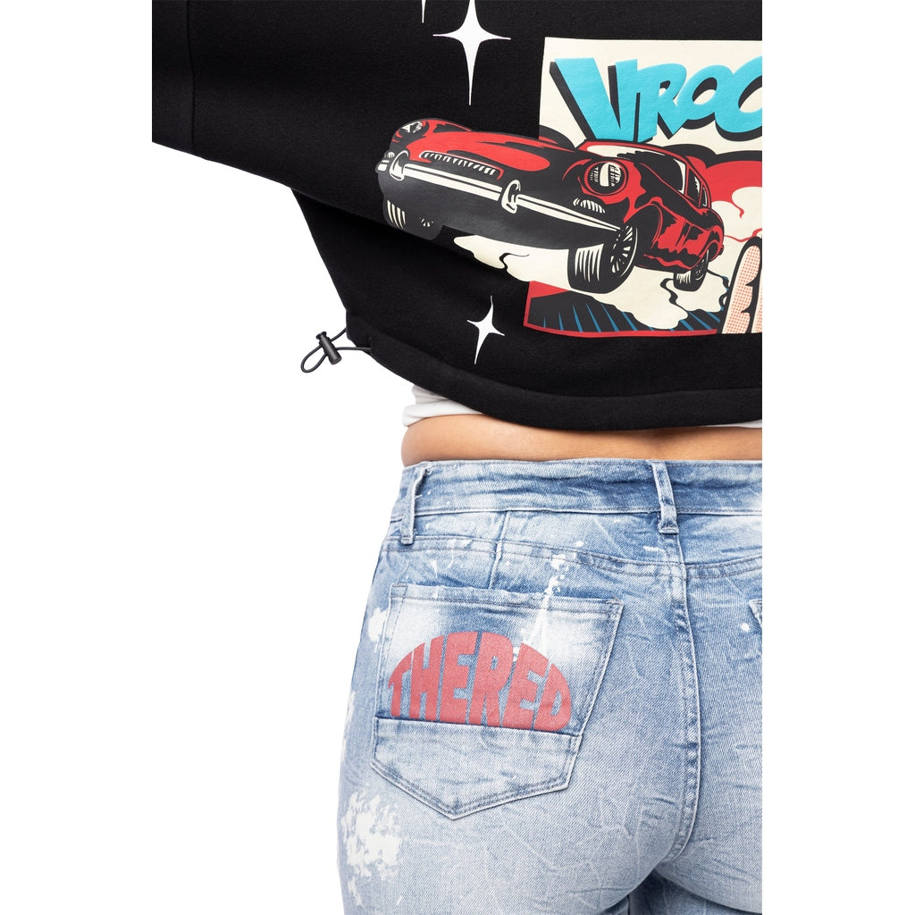 Smoke Rise RED High Rise Graphic Straight Denim Jeans - Cabana Blue