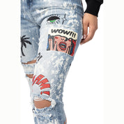 Smoke Rise RED High Rise Graphic Straight Denim Jeans - Cabana Blue