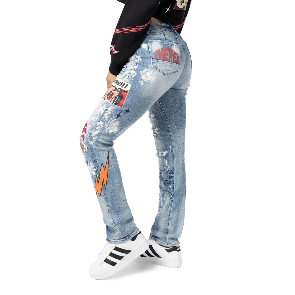 Smoke Rise RED High Rise Graphic Straight Denim Jeans - Cabana Blue