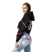 Smoke Rise RED Drop Shoulder Cropped Hoodie - Black