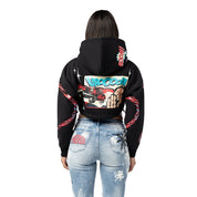 Smoke Rise RED Drop Shoulder Cropped Hoodie - Black