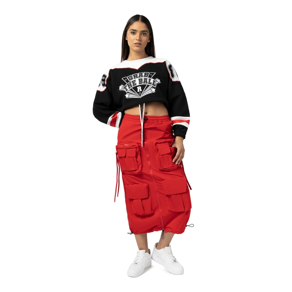 Smoke Rise RED Utility Straight Long Skirt - True Red