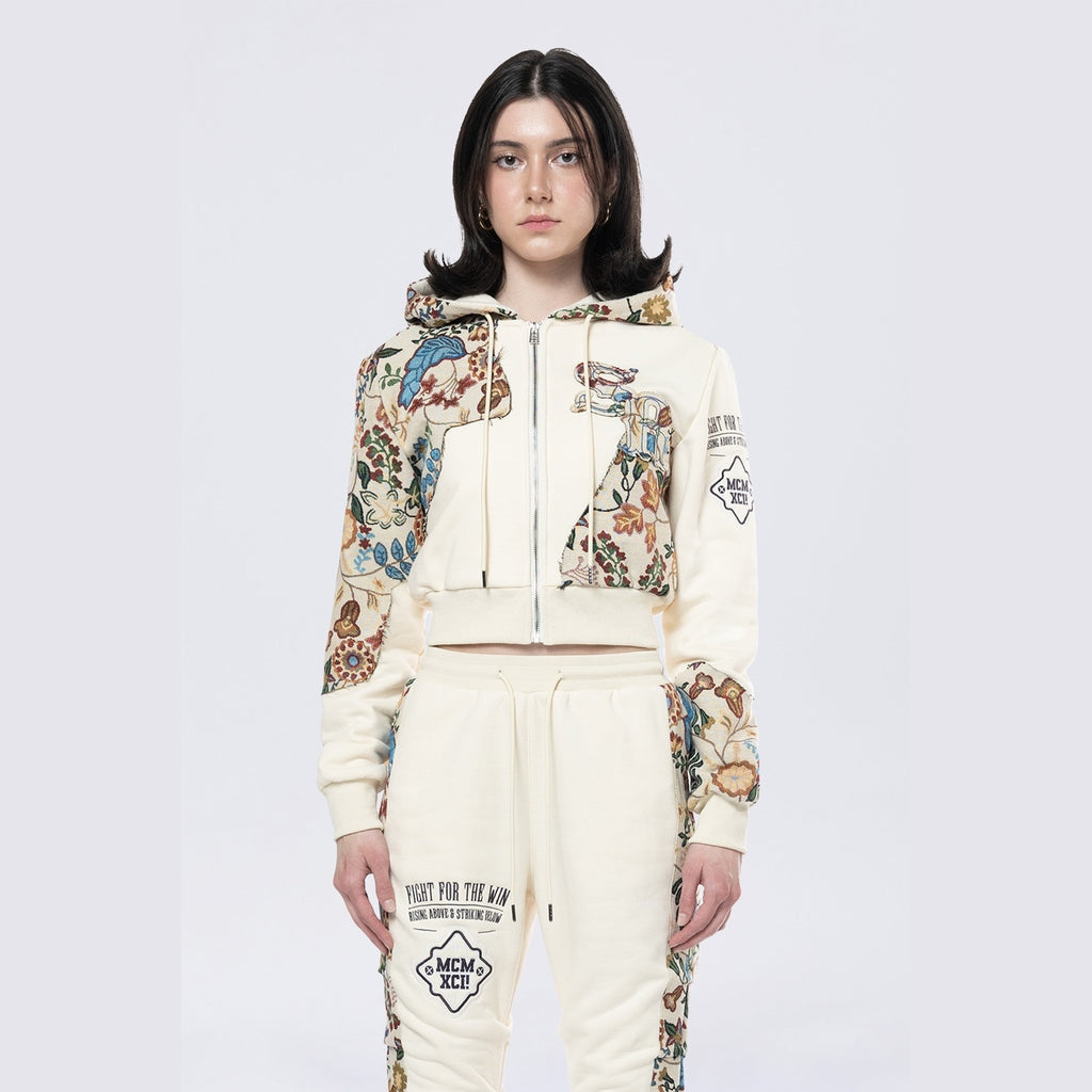 Smoke Rise RED Tapestry Full Zip Cropped Hoodie - Botanic