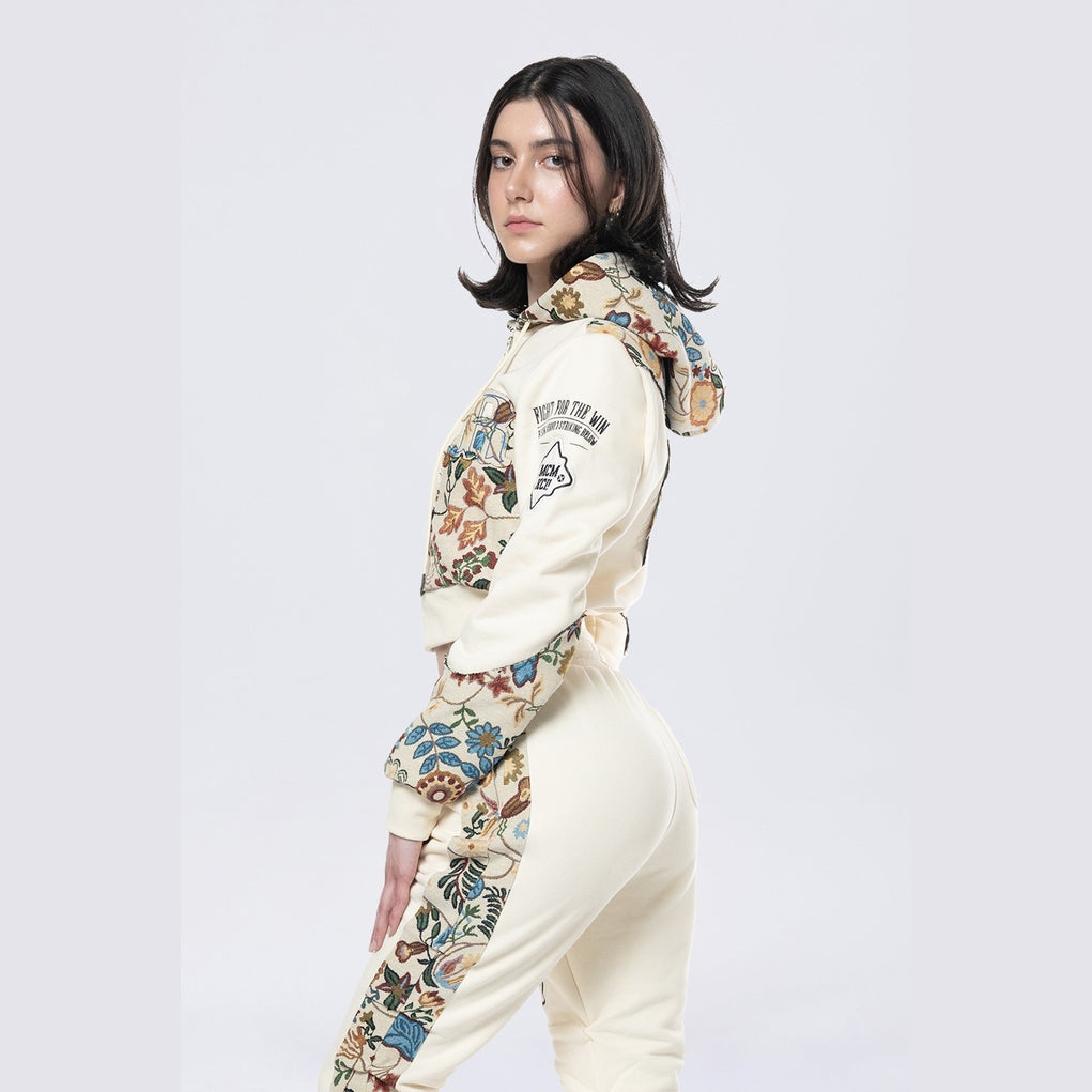 Smoke Rise RED Tapestry Full Zip Cropped Hoodie - Botanic