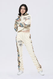 Smoke Rise RED Tapestry Full Zip Cropped Hoodie - Botanic