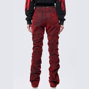Smoke Rise RED High Rise Stacked Flocked Jeans - Crimson