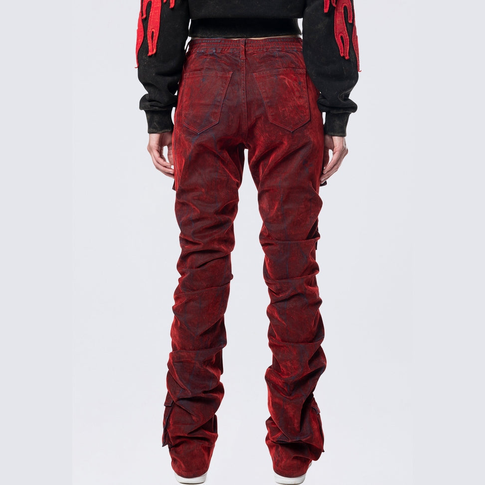 Smoke Rise RED High Rise Stacked Flocked Jeans - Crimson
