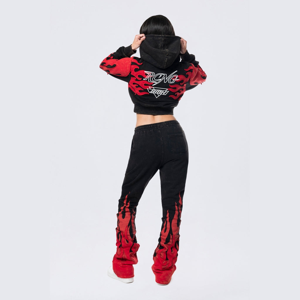 Smoke Rise RED Cropped Racing Hoodie - Black
