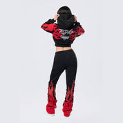 Smoke Rise RED Cropped Racing Hoodie - Black