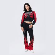 Smoke Rise RED Cropped Racing Hoodie - Black