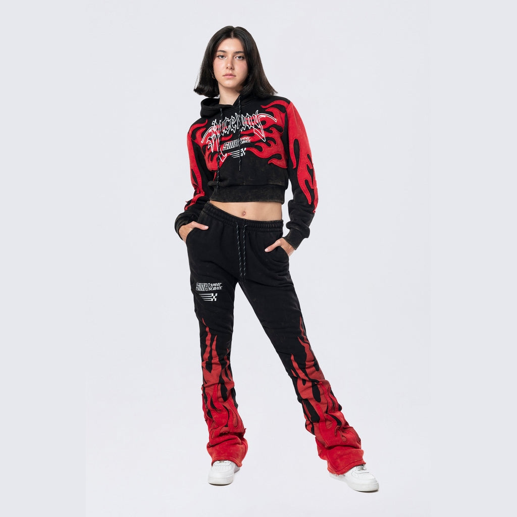 Smoke Rise RED Cropped Racing Hoodie - Black