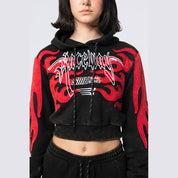 Smoke Rise RED Cropped Racing Hoodie - Black