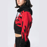Smoke Rise RED Cropped Racing Hoodie - Black