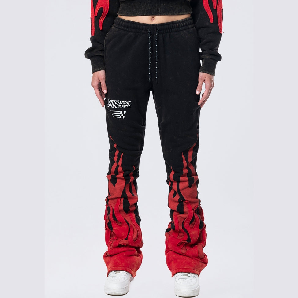 Smoke Rise RED Stacked Racing Flames Jogger - Black