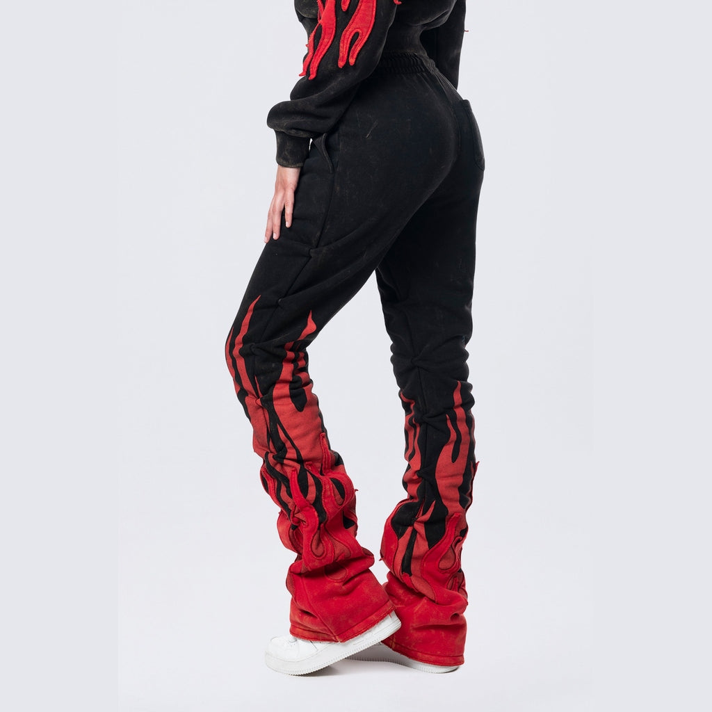 Smoke Rise RED Stacked Racing Flames Jogger - Black