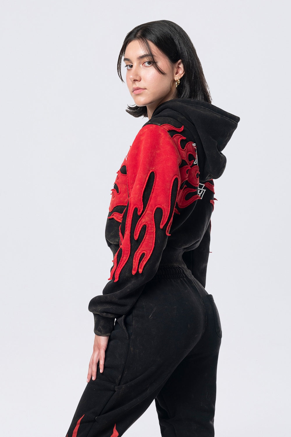Smoke Rise RED Cropped Racing Hoodie - Black