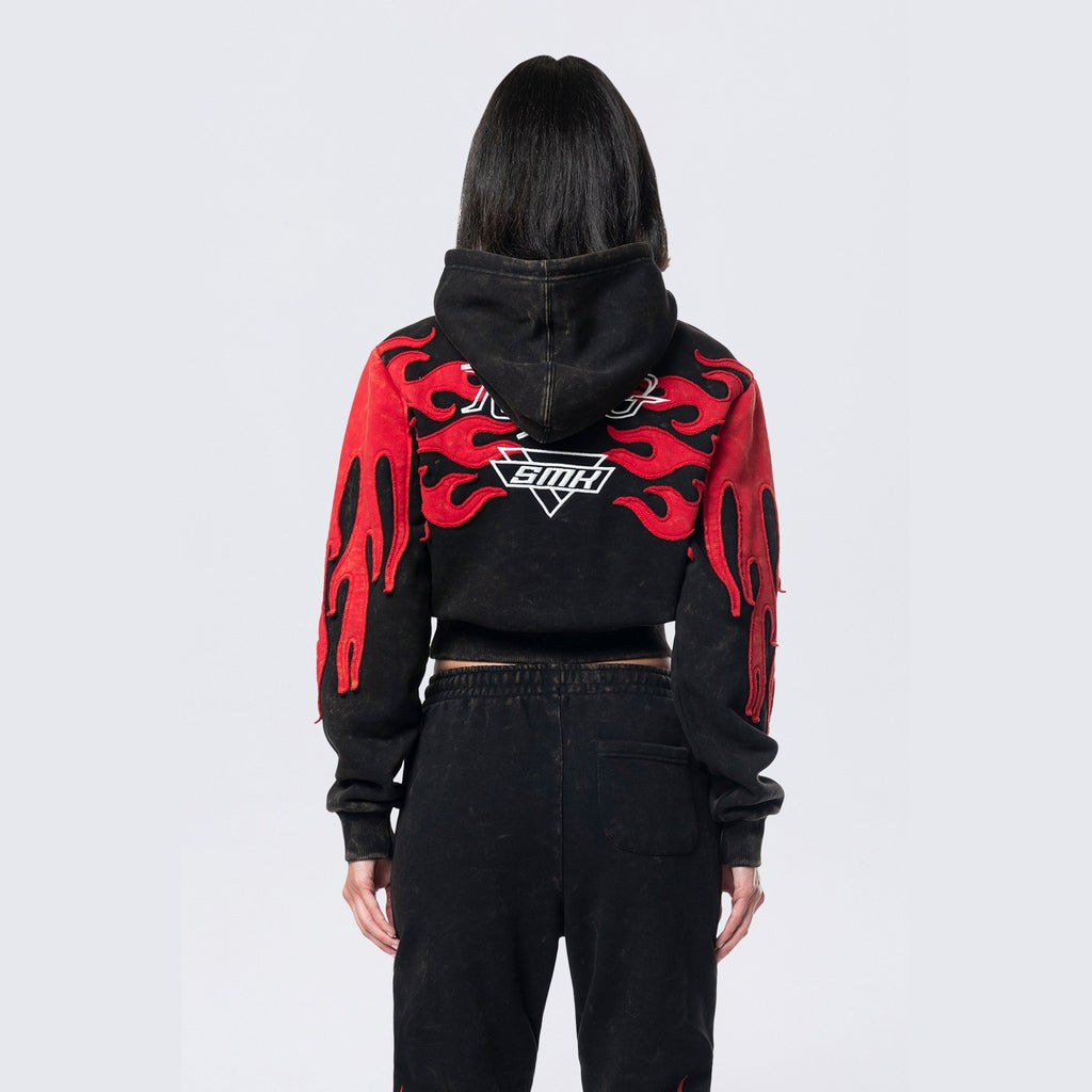 Smoke Rise RED Cropped Racing Hoodie - Black