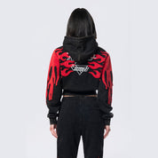 Smoke Rise RED Cropped Racing Hoodie - Black