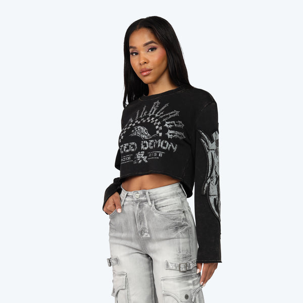 Cropped Crew Neck Pull Over - Hematite