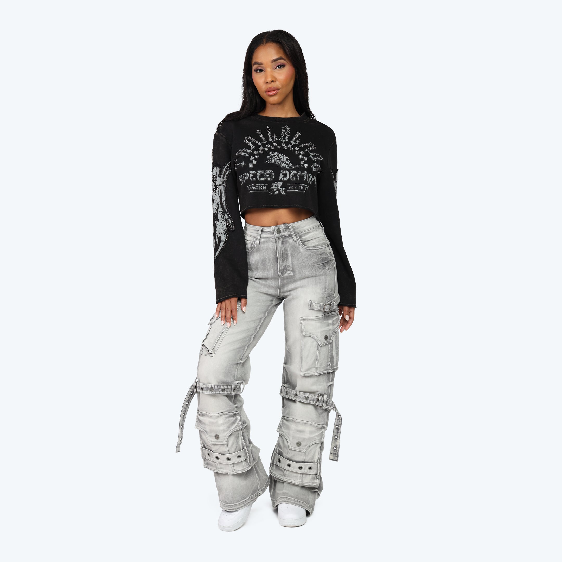 Cropped Crew Neck Pull Over - Hematite