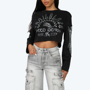 Cropped Crew Neck Pull Over - Hematite