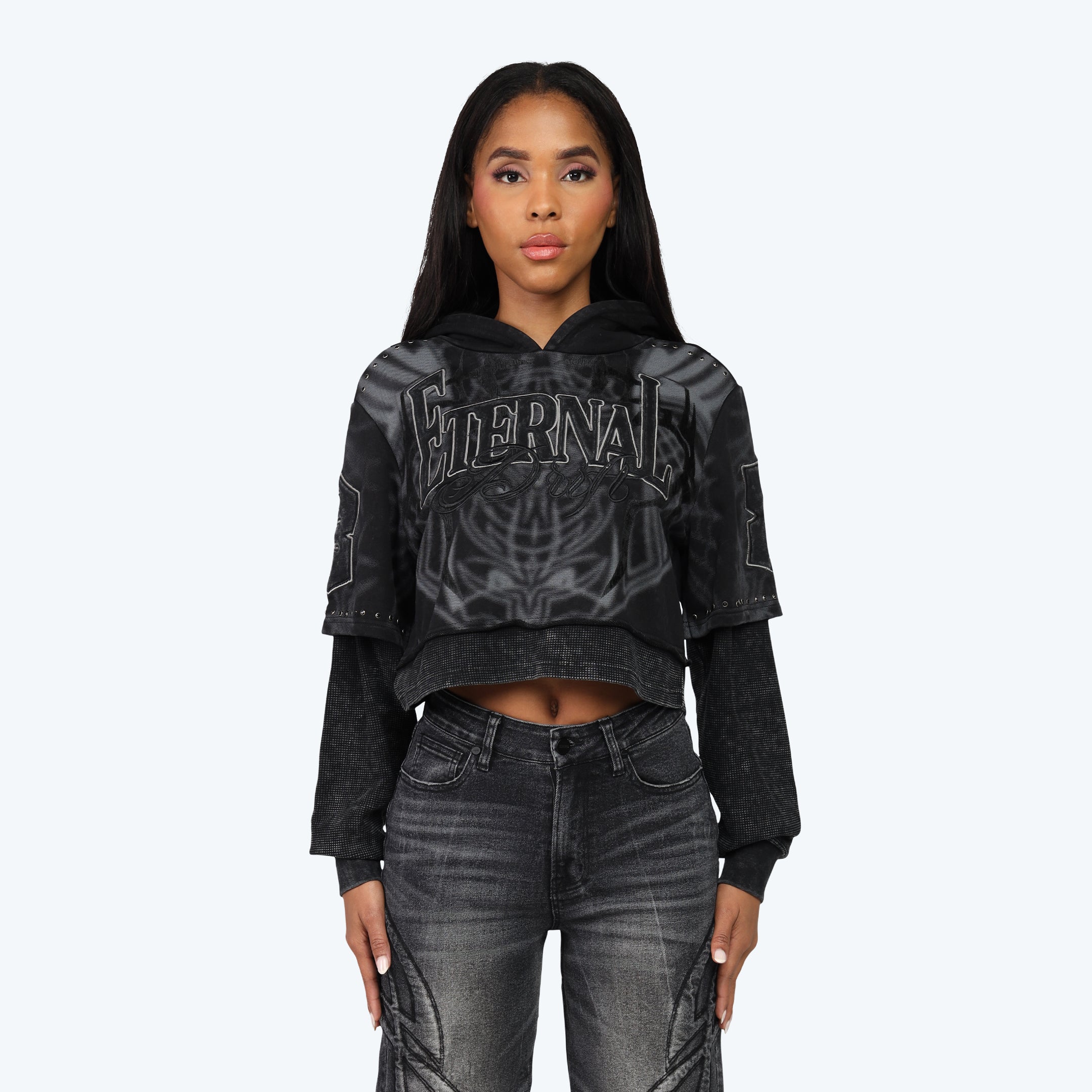 French Terry Hoodied 2-Fer - Nebula Black