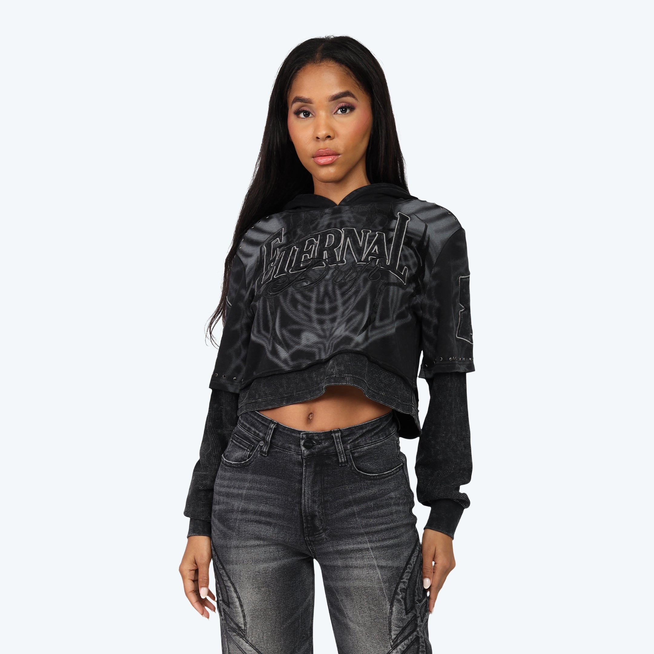 French Terry Hoodied 2-Fer - Nebula Black