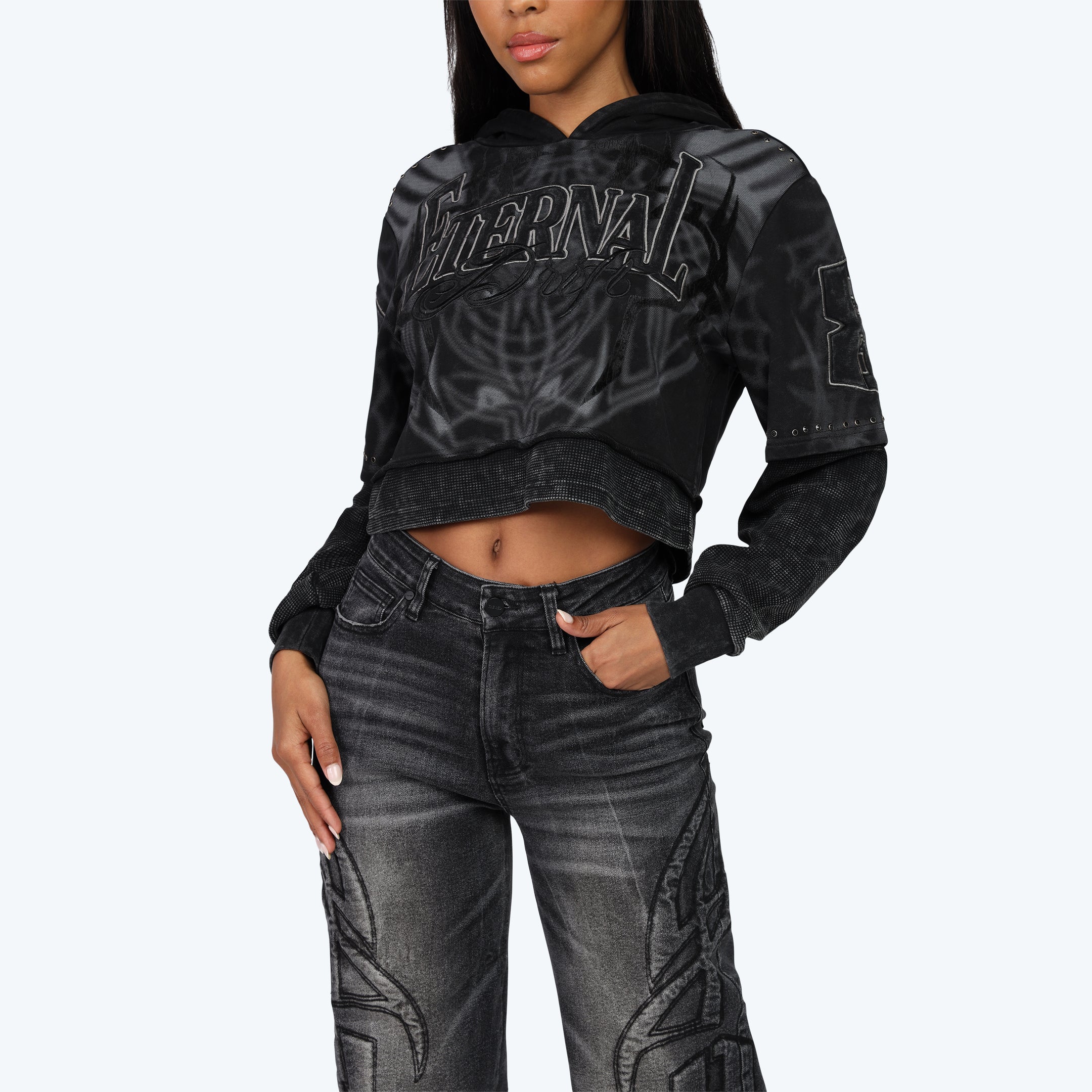 French Terry Hoodied 2-Fer - Nebula Black