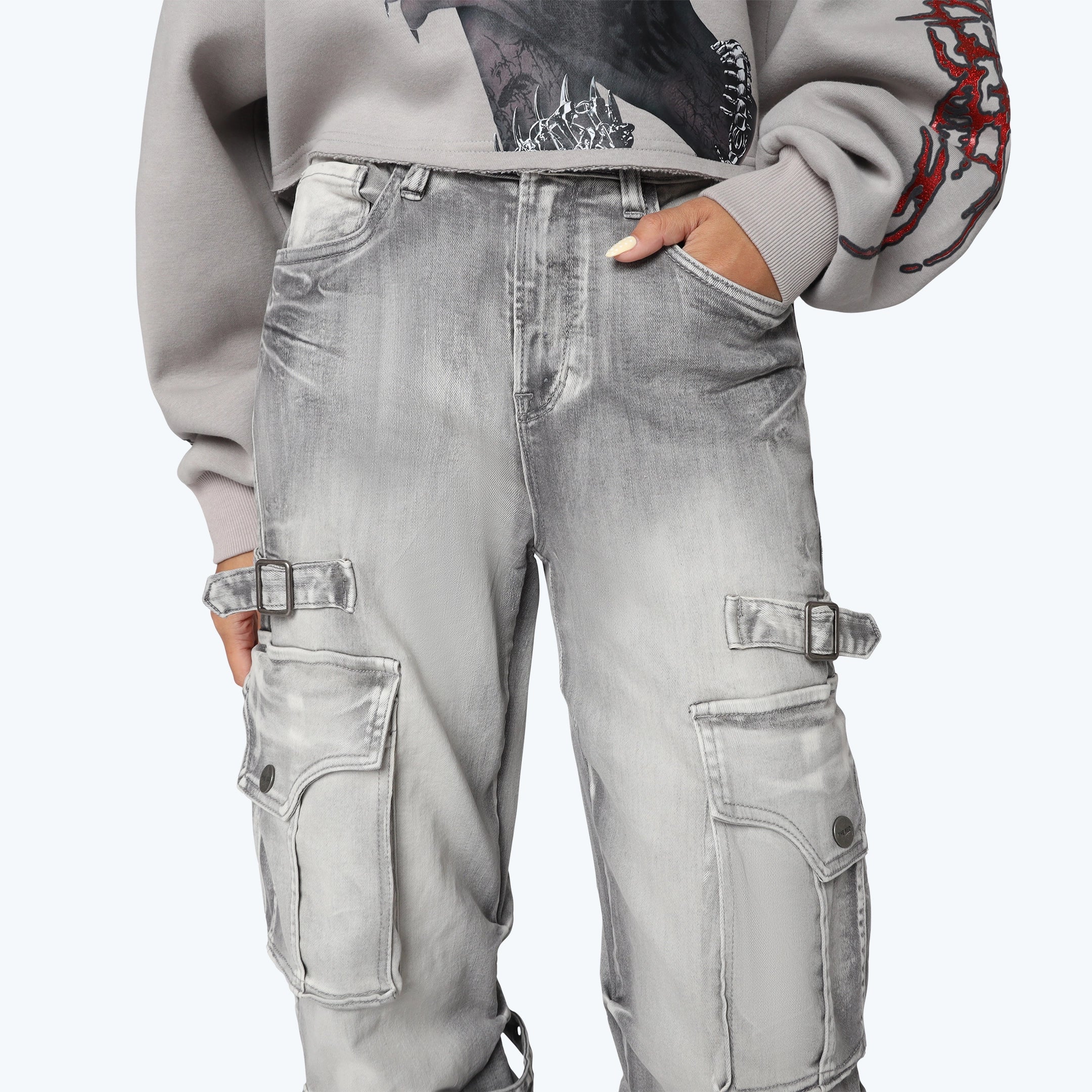 High Rise Wide Leg Jeans - Radiant Grey