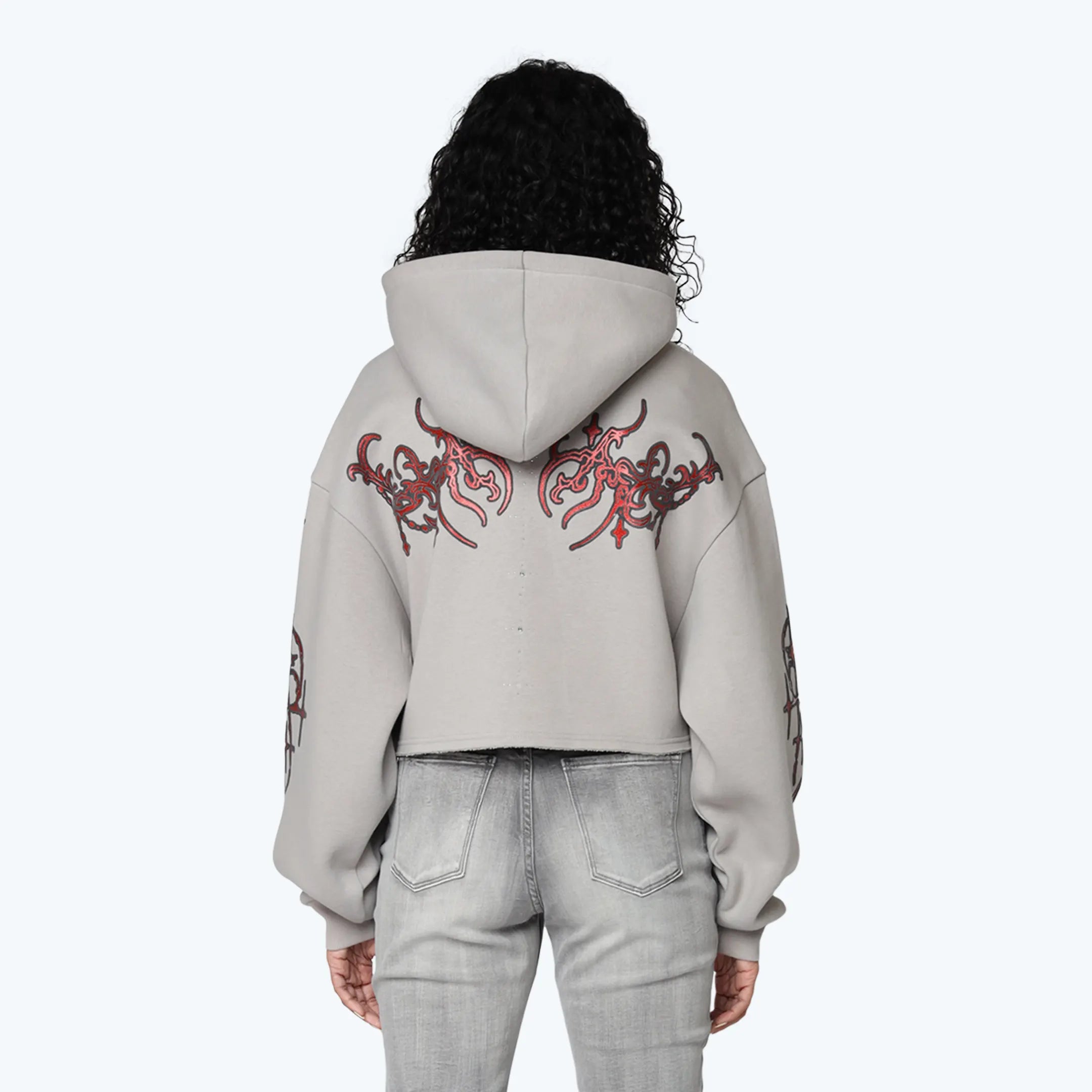 Oversized Cropped Rhinestone 2-Fer Hoodie - Drizzle