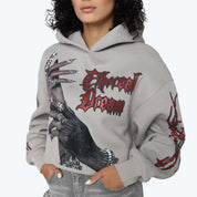 Oversized Cropped Rhinestone 2-Fer Hoodie - Drizzle
