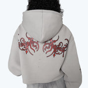 Oversized Cropped Rhinestone 2-Fer Hoodie - Drizzle