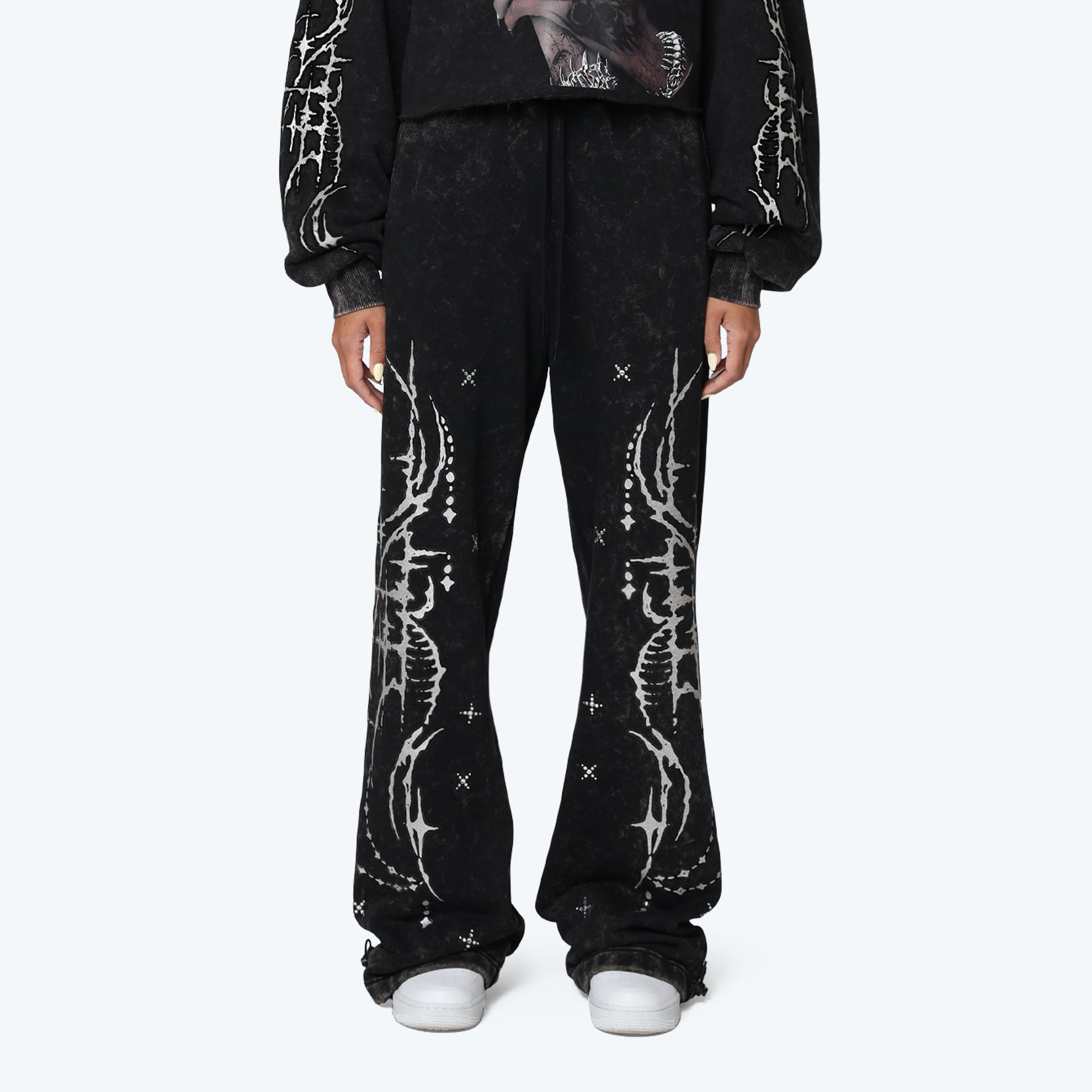 Wide Leg Metallic Printed Pants - Hematite