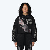 Oversized Cropped Rhinestone 2-Fer Hoodie - Hematite