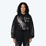 Oversized Cropped Rhinestone 2-Fer Hoodie - Hematite