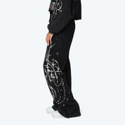 Wide Leg Metallic Printed Pants - Hematite