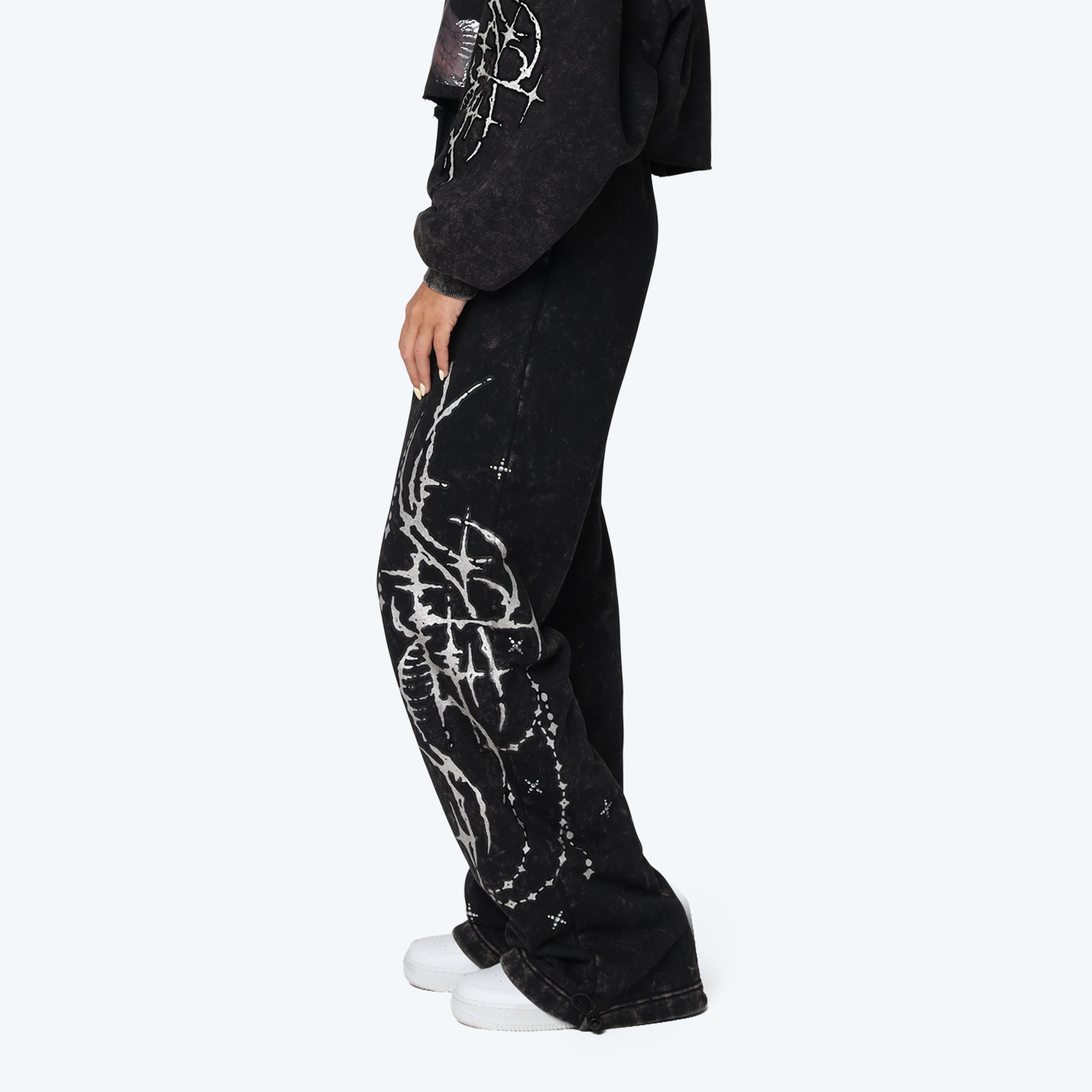 Wide Leg Metallic Printed Pants - Hematite