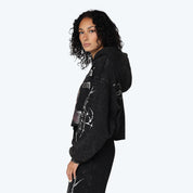 Oversized Cropped Rhinestone 2-Fer Hoodie - Hematite