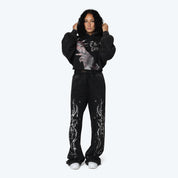 Oversized Cropped Rhinestone 2-Fer Hoodie - Hematite