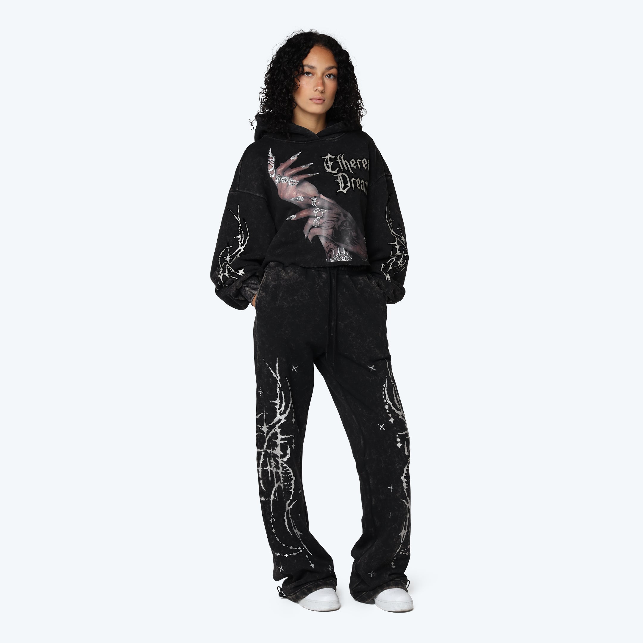 Wide Leg Metallic Printed Pants - Hematite