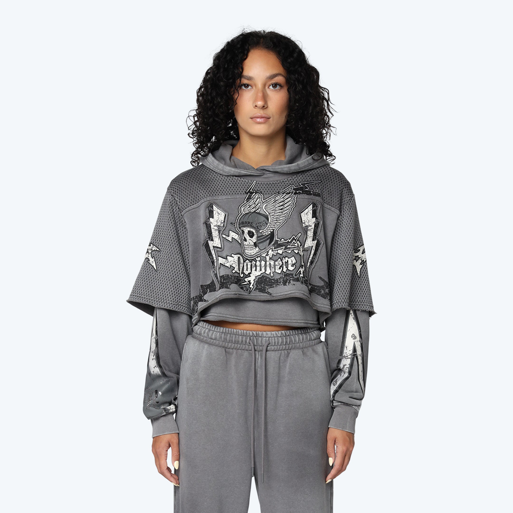 Cropped 2-Fer Hoodie - Frost Grey